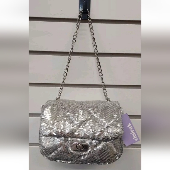 Claires Glitter Small Crossbady Bag - Silver - Picture 2 of 6